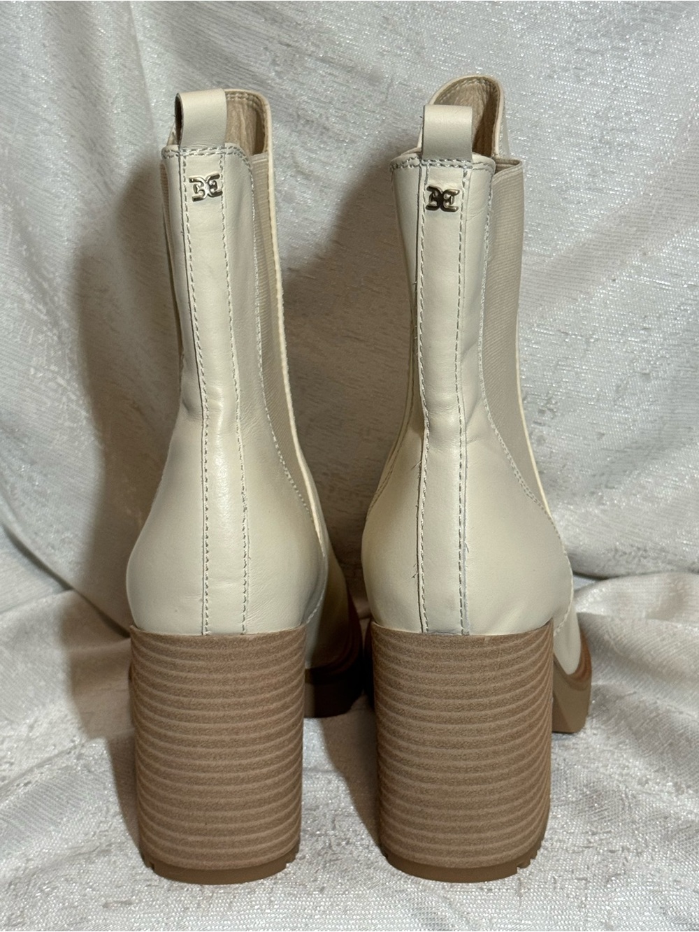 Sam Edelman Rollins Cream Leather Chelsea Block Heel Boots for Women - Picture 3 of 13